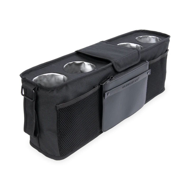 WonderFold Parent Console with 4 Insulated Cup Holders - Black- Strolleria