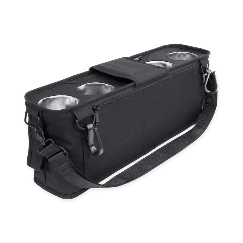 WonderFold Parent Console with 4 Insulated Cup Holders - Black- Strolleria