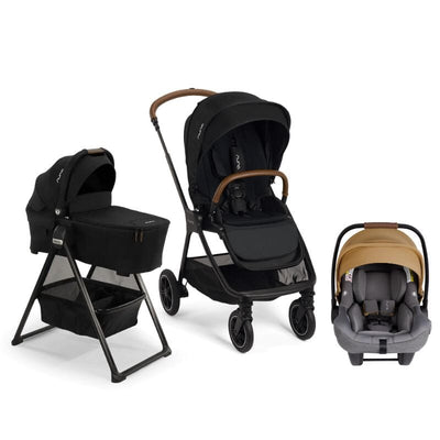 Nuna TRIV Next Bundle - Stroller, LYTL Bassinet + Stand, and PIPA Lite RX Infant Car Seat Caviar / Camel