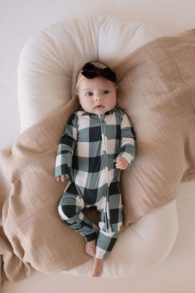 Forever French Baby - Bamboo Zip Pajamas | Evergreen Gingham | ff club