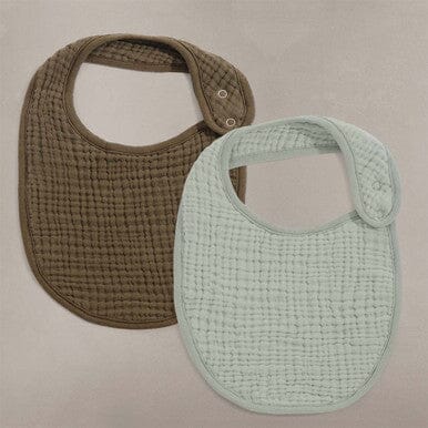Oilo Fable Bibs 2 Pack- Sea Moss & Bark Organic Muslin