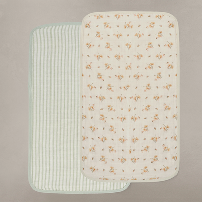 Oilo Muslin Burp Cloth 2 Pack - Dainty Floral and Sea Moss