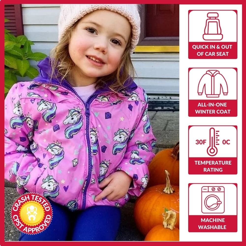 Onekid Car Seat Coat | The Road Coat Transition - Unicorn Print- Strolleria