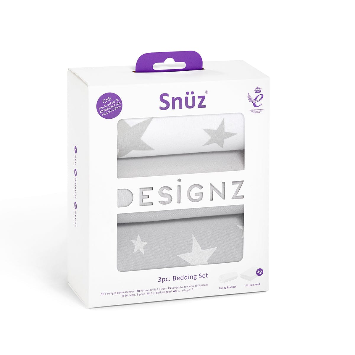 Snuz 3pc. Bassinet Bedding Set - Grey Star- Strolleria