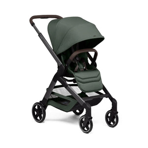 Forest Green Joolz Hub2 Compact Stroller with Brown Handle - 3/4 Front View | Strolleria