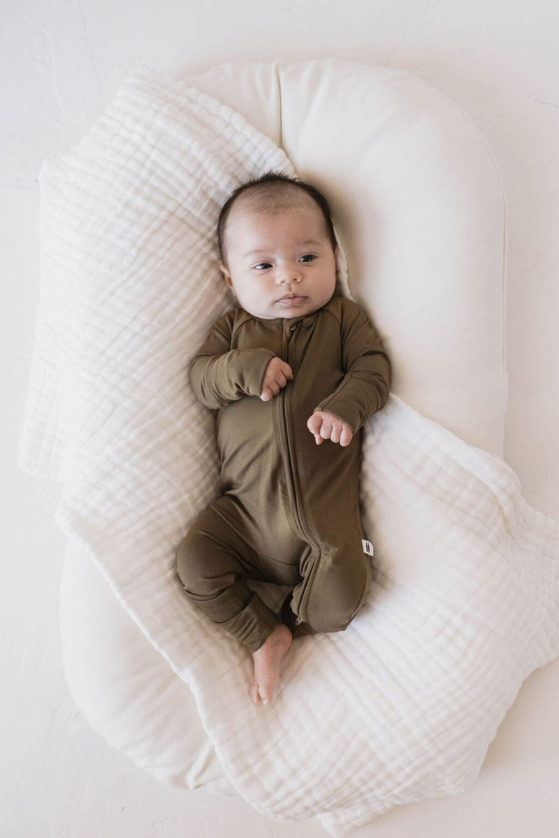 Forever French Baby - Bamboo Zip Pajamas | Olive Green | ff club