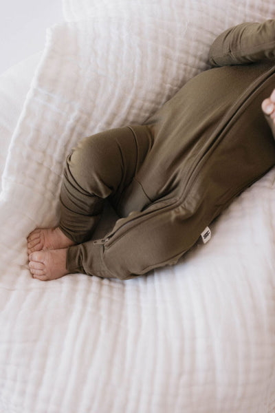 Forever French Baby - Bamboo Zip Pajamas | Olive Green | ff club