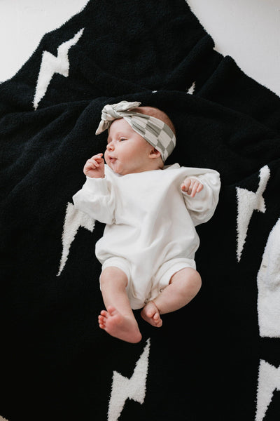 Forever French Baby - Plush Blanket | Black & White Lightning Bolt