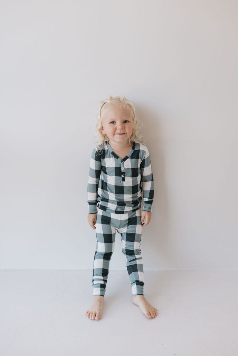 Forever French Baby - Bamboo Two Piece Pajamas | Evergreen Gingham | ff club