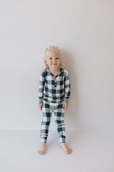 Forever French Baby - Bamboo Two Piece Pajamas | Evergreen Gingham | ff club