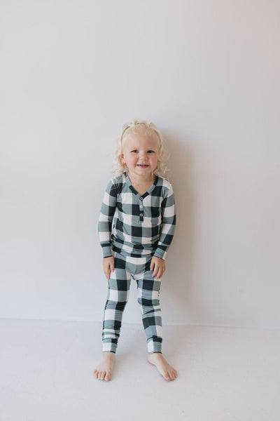 Forever French Baby - Bamboo Two Piece Pajamas | Evergreen Gingham | ff club