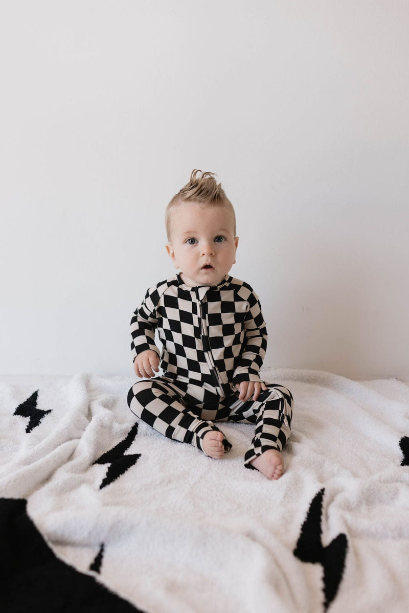 Forever French Baby - Bamboo Zip Pajamas | Black Checkerboard