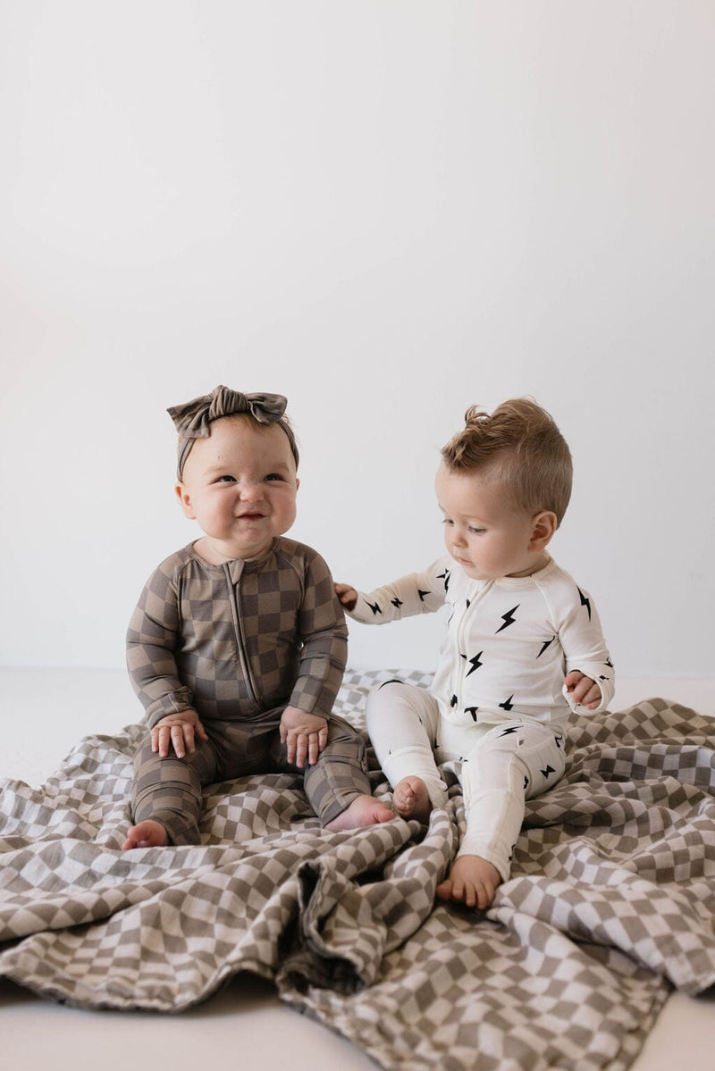 Forever French Baby - Bamboo Zip Pajamas | Faded Brown Checkerboard