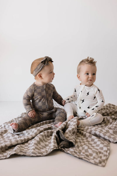 Forever French Baby - Bamboo Zip Pajamas | Faded Brown Checkerboard