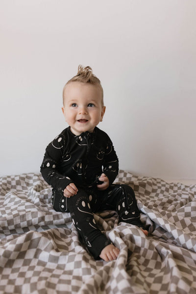 Forever French Baby - Bamboo Zip Pajamas | Charcoal & White ff Smile