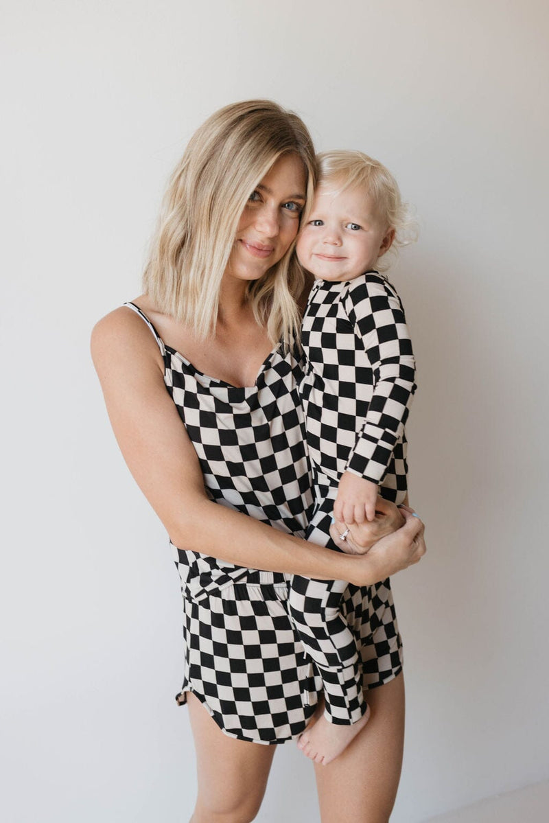 Forever French Baby - Bamboo Zip Pajamas | Black Checkerboard