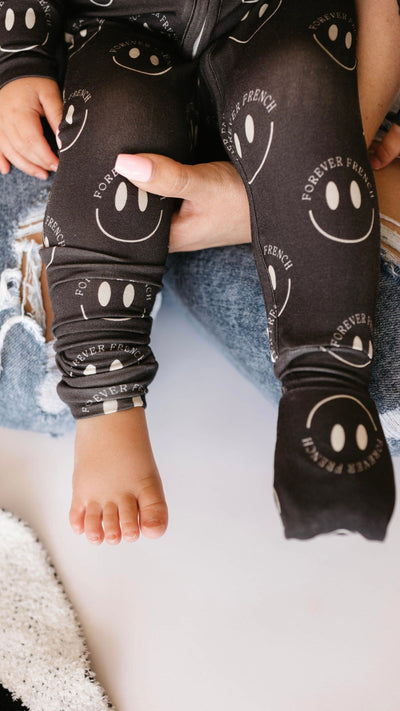 Forever French Baby - Bamboo Zip Pajamas | Charcoal & White ff Smile