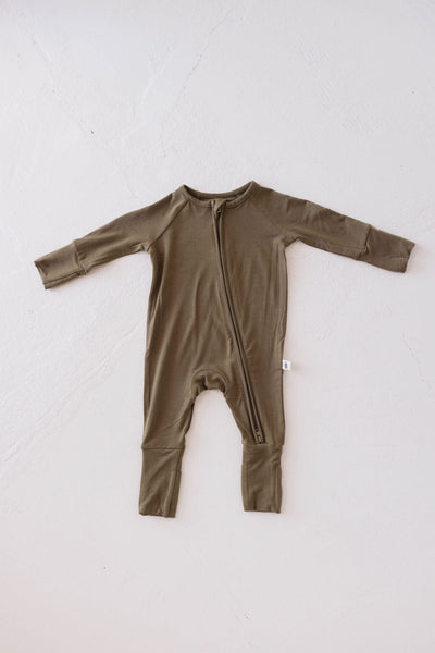 Forever French Baby - Bamboo Zip Pajamas | Olive Green | ff club