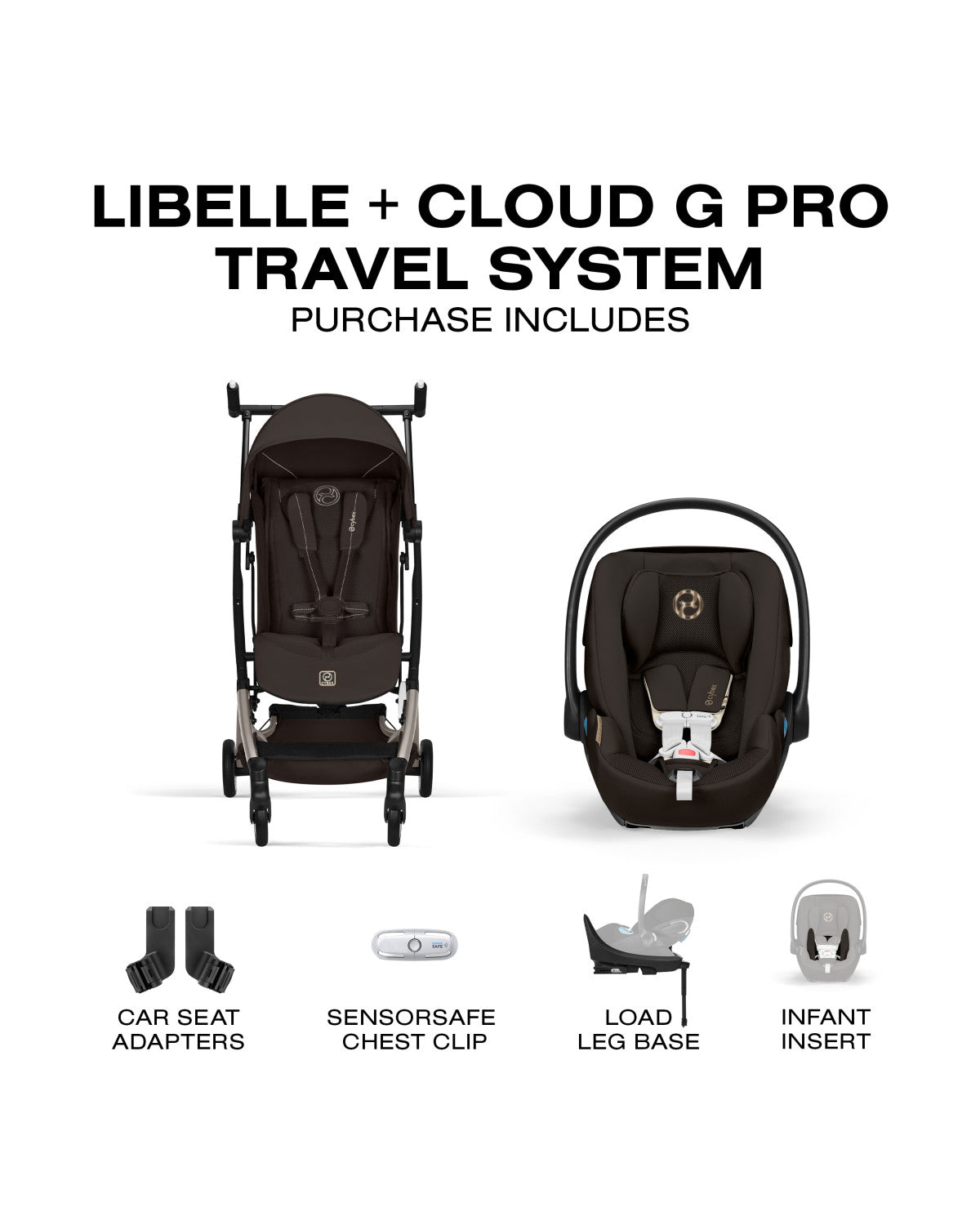 CYBEX LIBELLE Stroller + Cloud G Pro Infant Car Seat Travel System - Chocolate Brown- Strolleria