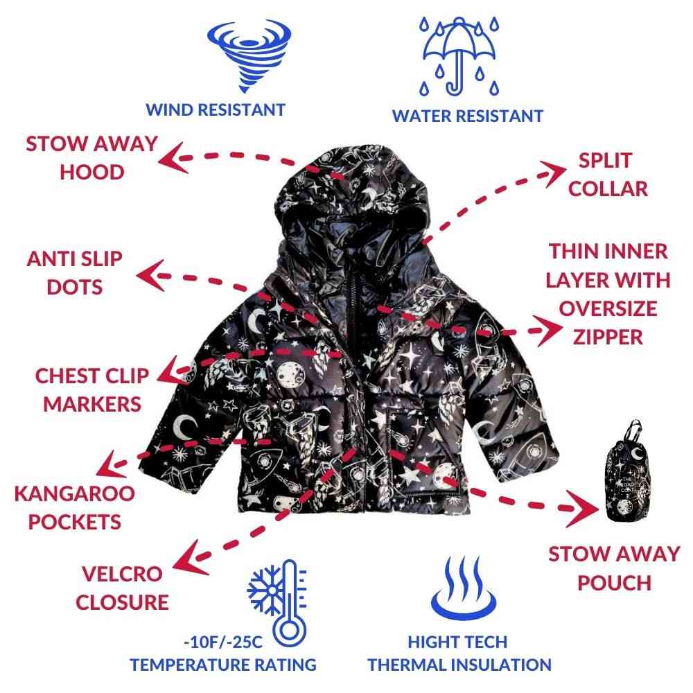 Onekid Car Seat Coat | The Road Coat Vegan - Rocketship Print- Strolleria