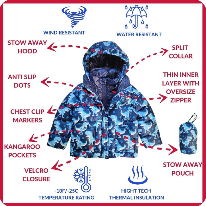 Onekid Car Seat Coat | The Road Coat Vegan - Navy Raptor Print
