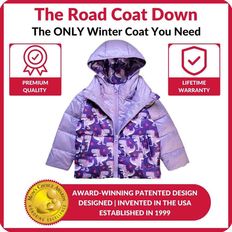 Onekid Car Seat Coat | The Road Coat Down - Purple Raptor Print