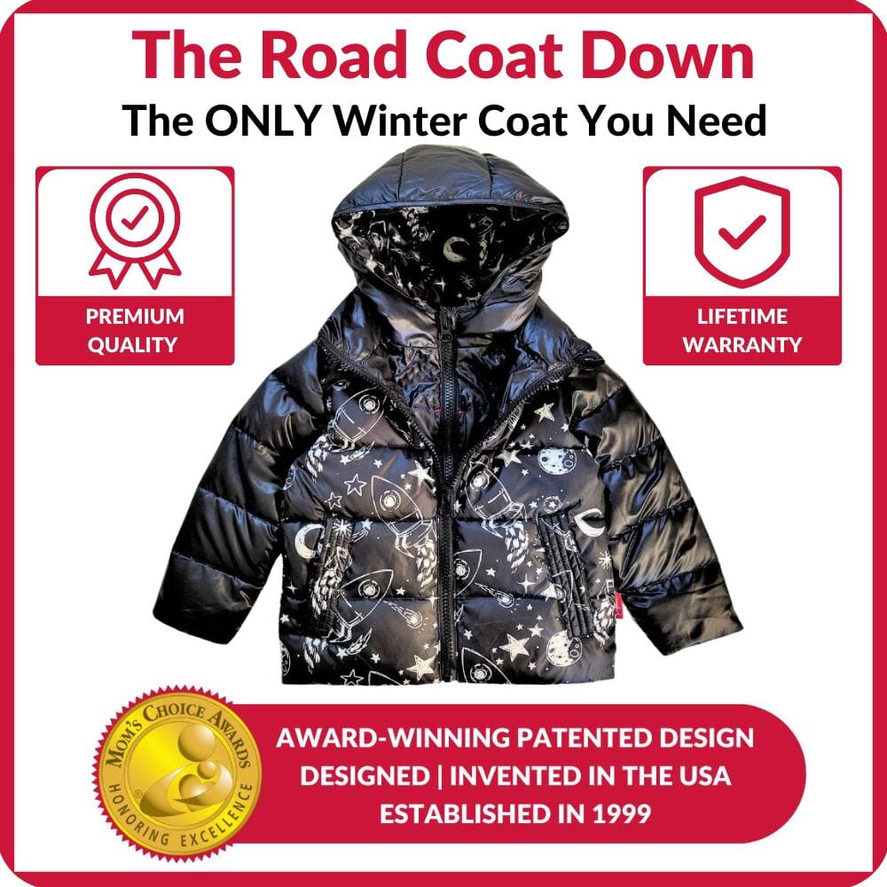 Onekid Car Seat Coat | The Road Coat Down - Rocketship Print- Strolleria