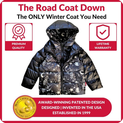 Onekid Car Seat Coat | The Road Coat Down - Rocketship Print