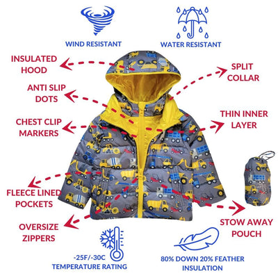 Onekid Car Seat Coat | The Road Coat Down - Construction Print
