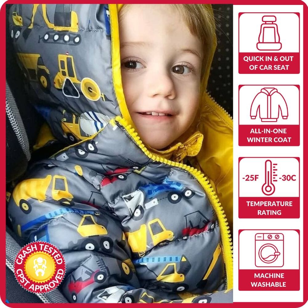 Onekid Car Seat Coat | The Road Coat Down - Construction Print- Strolleria