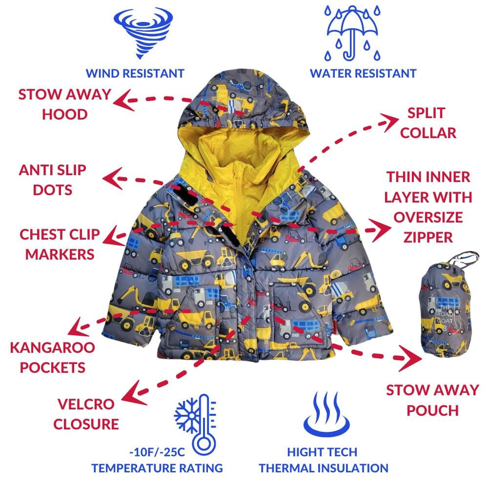 Onekid Car Seat Coat | The Road Coat Vegan - Construction Print- Strolleria