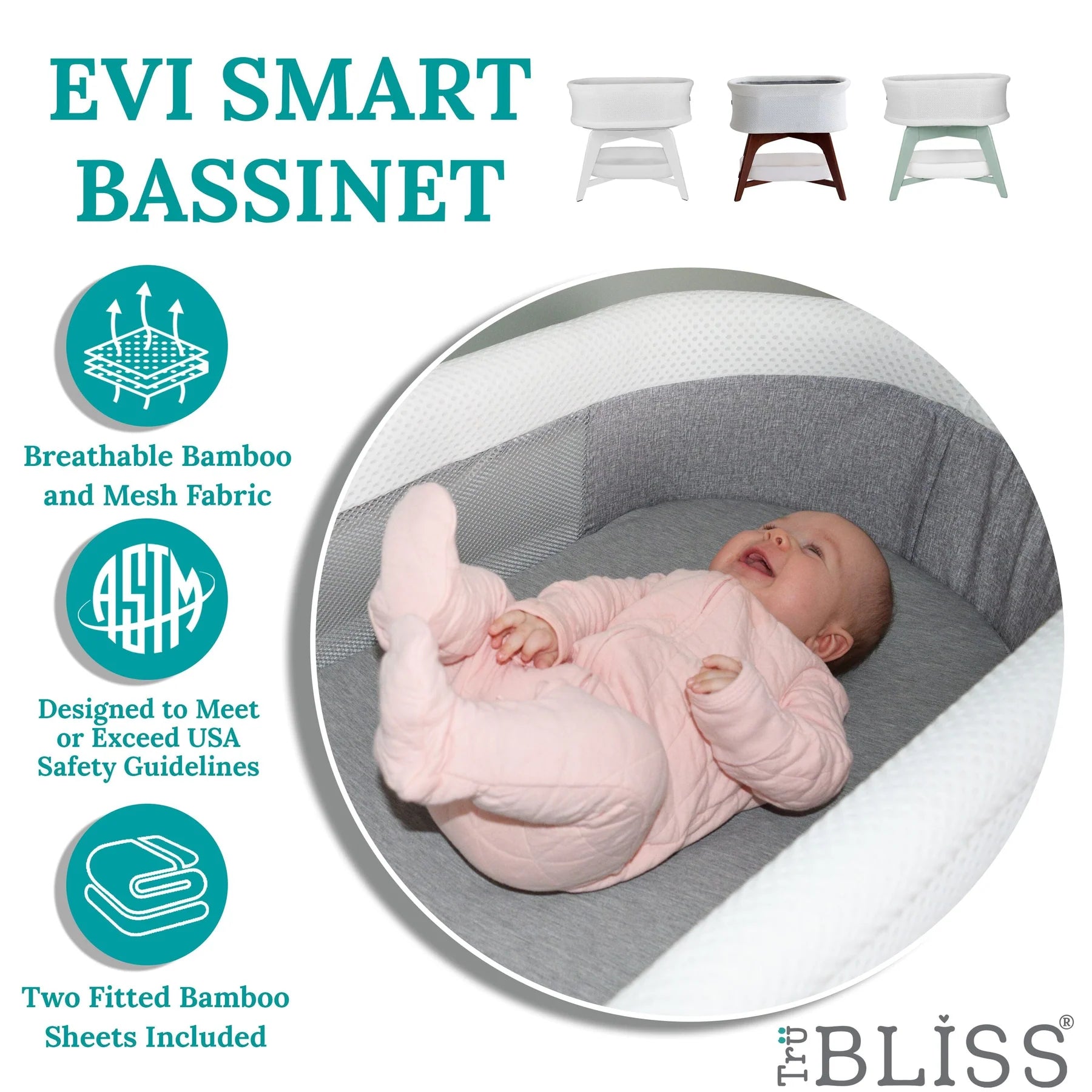 TruBliss Evi Smart Bassinet- Strolleria