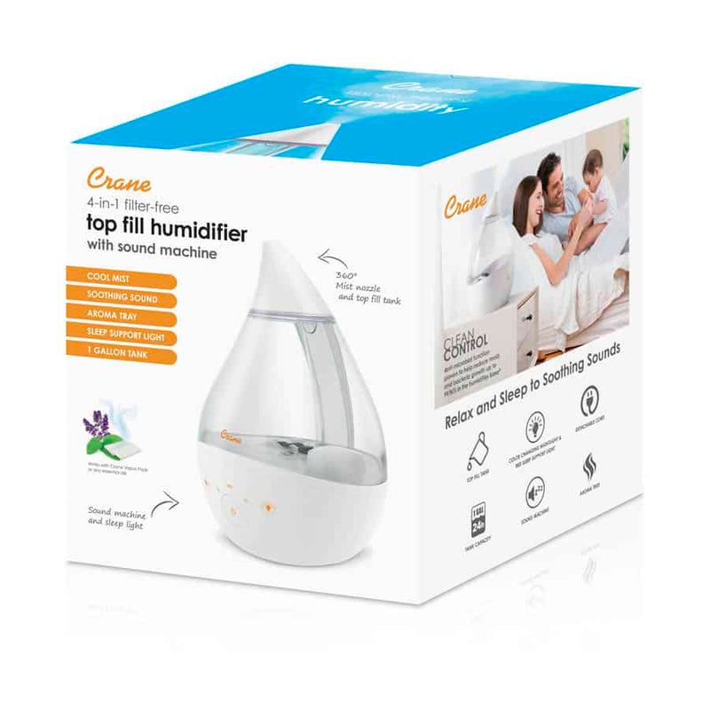 Crane Baby 4-in-1 Top Fill Humidifier with Sound Machine & Night Light