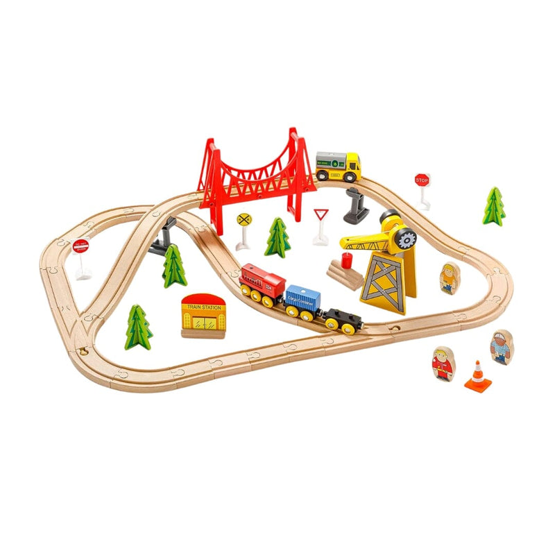 Tiny Land® Wooden Track Trains 55 Pcs