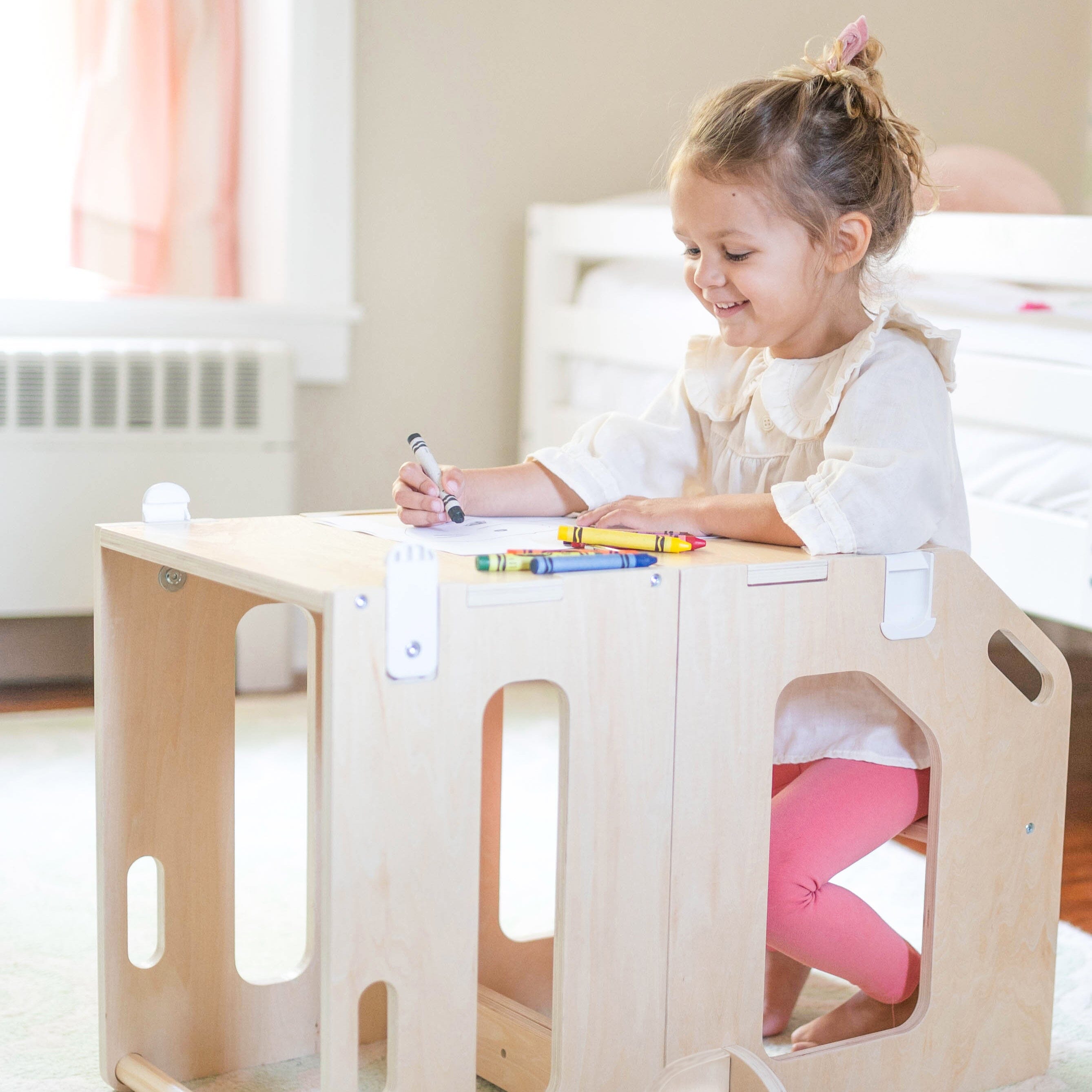 Busy Kids 2-In-1 Kitchen Tower and Kids Art Desk- Strolleria