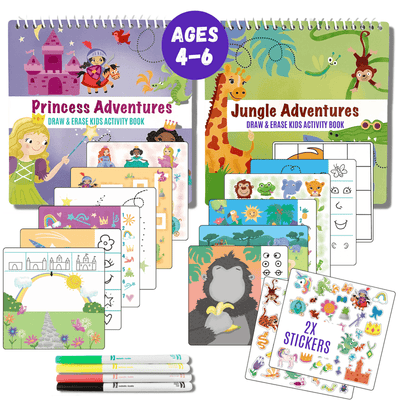 UnbuckleMe® Small 7" Dry Erase Activity Book (incl. 2 Washable Markers & Reusable Stickers)
