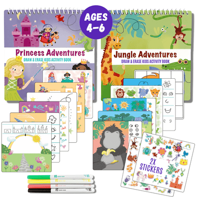 UnbuckleMe® Small 7" Dry Erase Activity Book (incl. 2 Washable Markers & Reusable Stickers)