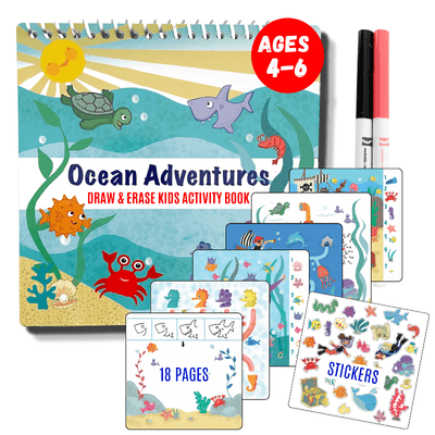 UnbuckleMe® Small 7" Dry Erase Activity Book (incl. 2 Washable Markers & Reusable Stickers)