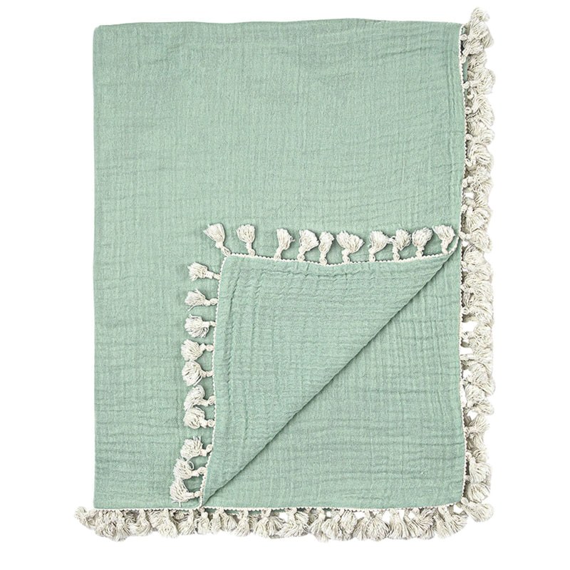 Crane Baby Six Layer Muslin Blanket - Evergreen