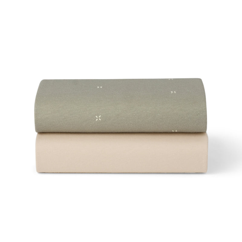 Snuz Bassinet 2 Pack Fitted Sheets - Sage Cross