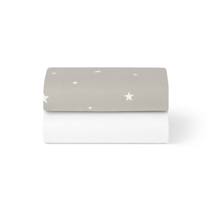 Snuz Bassinet 2 Pack Fitted Sheets - Gray Star