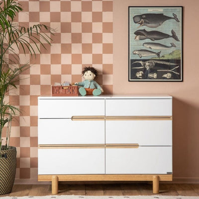 Dadada Bliss 6-drawer dresser, white/natural (2 boxes) Interlock Glides