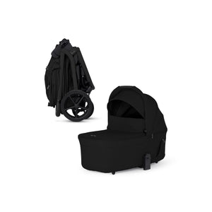 Onyx Silver Cross Breez Compact Bassinet with Folded Stroller Frame - Angled Product View | Strolleria