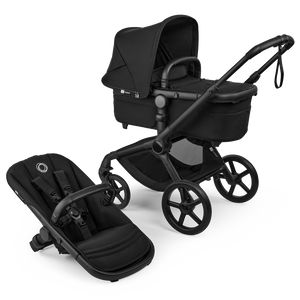 Heritage Black Bugaboo Fox 5 Renew Bassinet and Seat Stroller with Black Frame - Side Angle | Strolleria