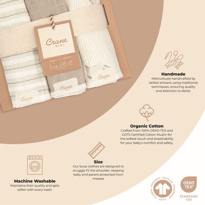 Crane Baby 3-pc. Burp Cloth Set - Avery Organic Cotton