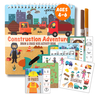 UnbuckleMe® Small 7" Dry Erase Activity Book (incl. 2 Washable Markers & Reusable Stickers)