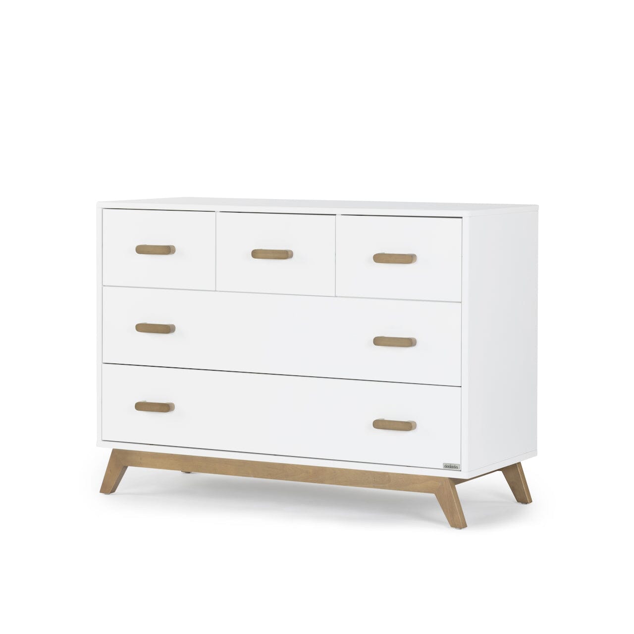 White Walnut dadada Soho 5-Drawer Dresser - Angled View | Strolleria