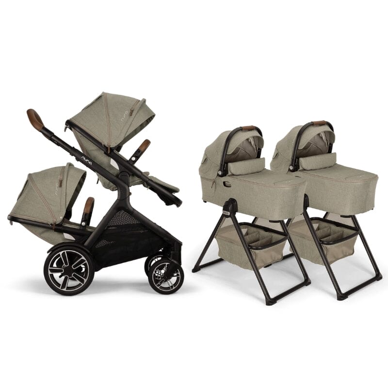 Nuna DEMI Next Twin Stroller and Rider Board with Bassinet + Stand