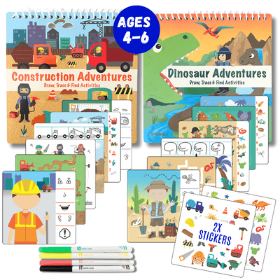UnbuckleMe® Small 7" Dry Erase Activity Book (incl. 2 Washable Markers & Reusable Stickers)