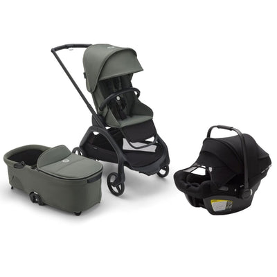 Bugaboo Dragonfly Stroller, Bassinet, and Turtle Air Travel System - Black / Forest Green / Black